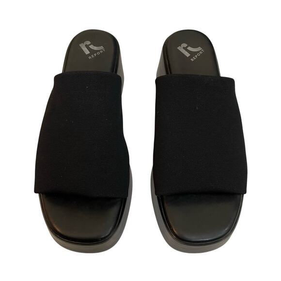 Y2K Report Platform Mules Sandals 11M Black Stretchy Chunky Grunge Goth Open Toe - Picture 2 of 9